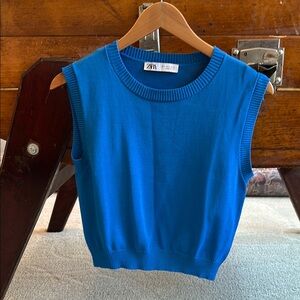 Zara Blue Sleeveless Knit Top